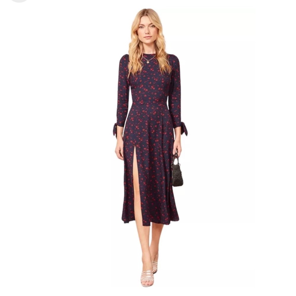 Reformation Zelda Midi Slit Floral Long Sleeve Dress